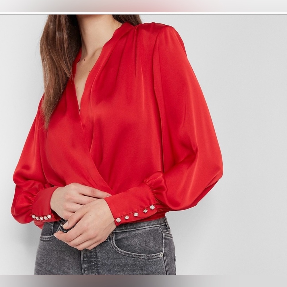Express - Bright Red Embellished Cuff
Draped Front Top